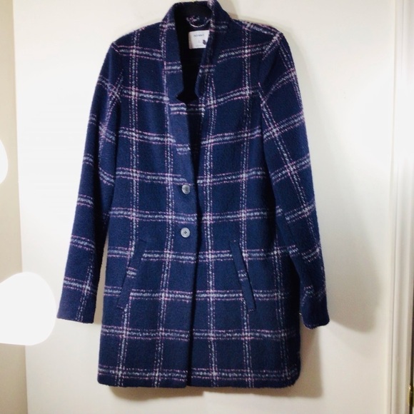 Old Navy Wool Long Plaid Peacoat Blue Medium Tall - Picture 1 of 9